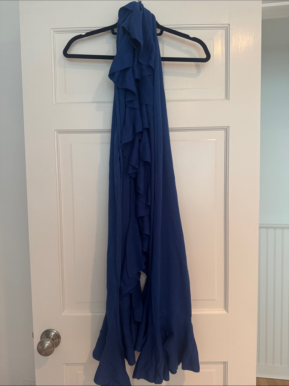 Magashoni Royal Blue Ruffled Maxi Scarf Wrap